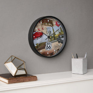Horloge Fun Colorful Route 66 Collage Motif