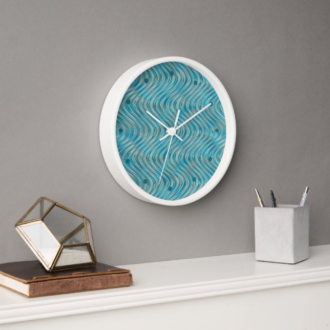 Horloge Funky Aqua Turquoise Blue Curved Lines Art Motif (Bureau)