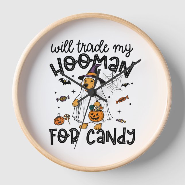Horloge Funky Golden Dog Halloween Ghost Éffrayant (Recto)