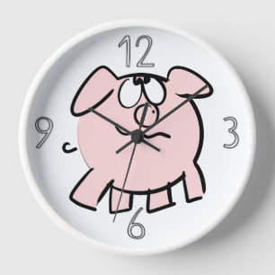 Horloge Funny 2 Dessin Illustration Cochon Année Anniversa