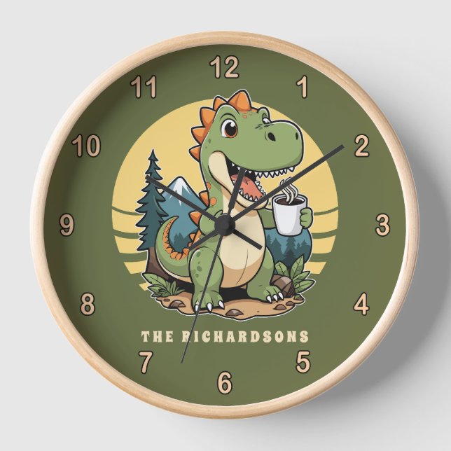 Horloge Funny Dinosaur Extérieur Explorateur Nom de famill (Recto)