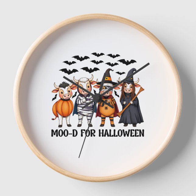 Horloge Funny Highland Cow Moo-d pour Halloween (Recto)