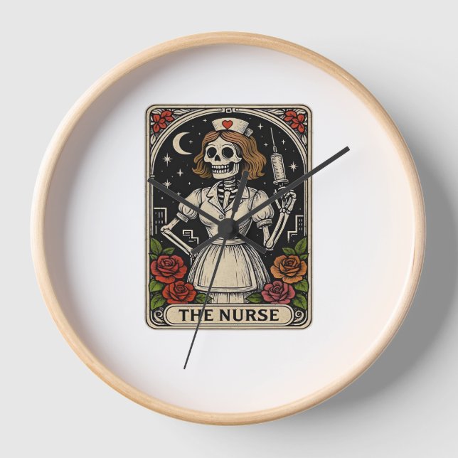 Horloge Funny Nurse Skeleton Tarot Card Halloween Nurse (Recto)