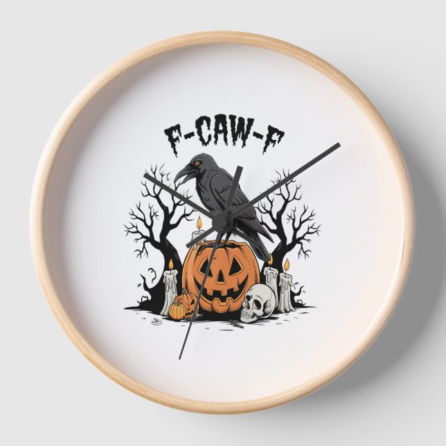 Horloge Funny Raven, F-Caw-F, Skull Raven, Gothic Crow (Recto)