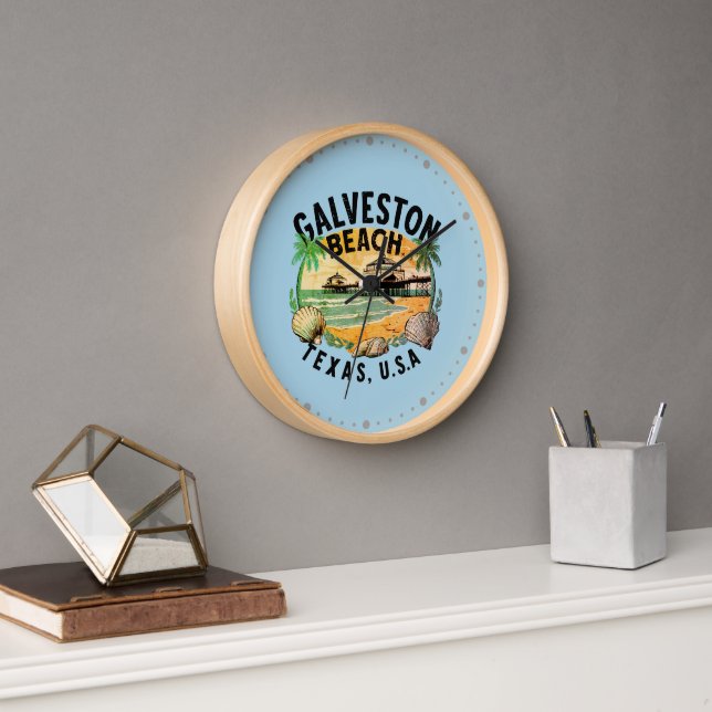 Horloge Galveston Beach Rétro Vignette (Bureau)