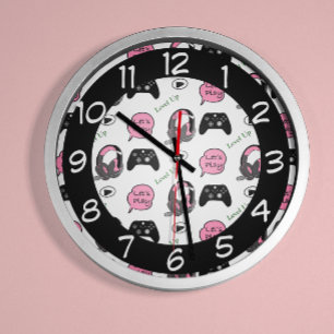 Horloge Gamer Girl rose et noir