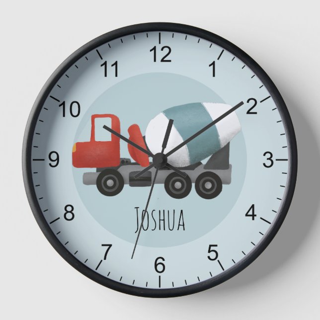 Horloge Garçons Bleu Cute Construction Béton Mixer Enfants (Recto)