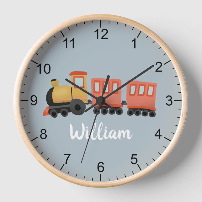 Horloge Garçons Cute Blue Modern Train Voyage Baby Nursery (Recto)