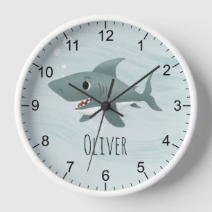 Horloge Garçons Cute Blue Ocean Shark Enfants Nursery
