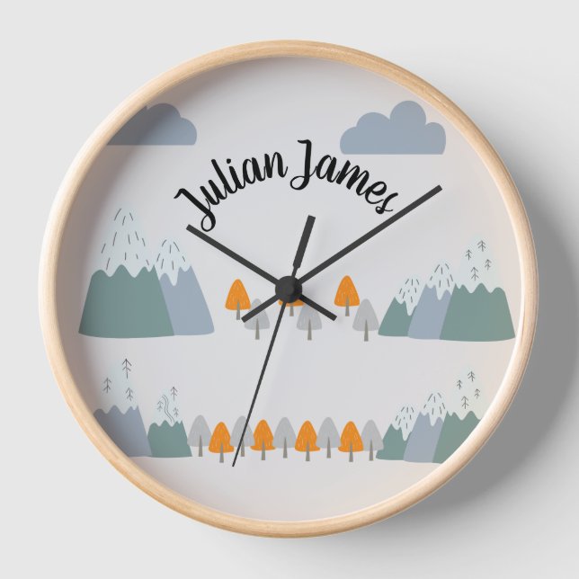 Horloge Garçons mignonnes Gris Montagne scandinave (Recto)