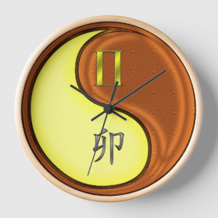 Horloge Gémeaux & Lapin de Bois