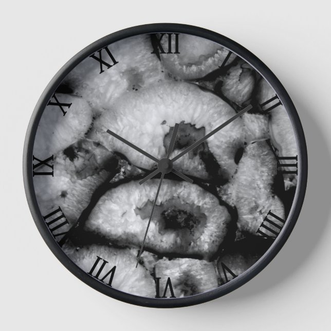 Horloge Géode d'agate de quartz Noir Pierres de gemme blan (Recto)