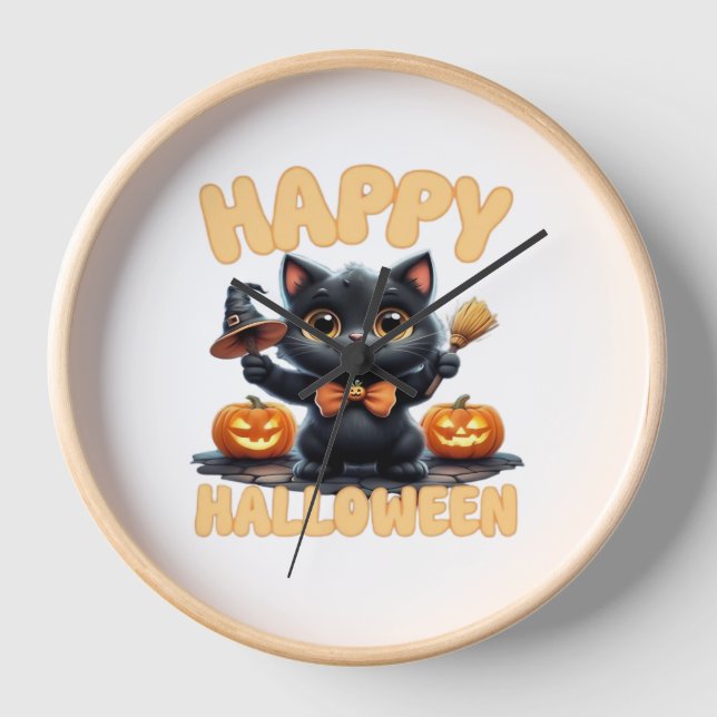 Horloge Ghost Cat Tee, Chemise Halloween, Éffrayante migno (Recto)