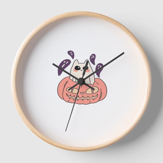 Horloge Ghost Kitty dans un T-shirt classique citrouille (Recto)