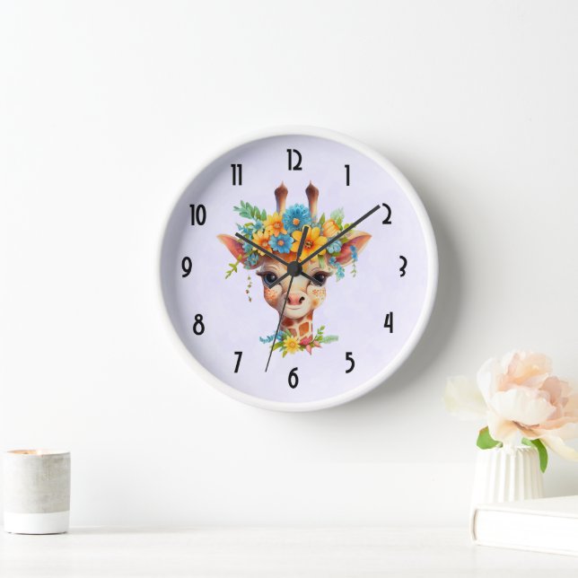 Horloge Giraffe mignonne à couronne florale (Maison)