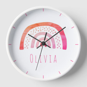 Horloge Girls Cute Boho Aquarelle Rainbow Nom