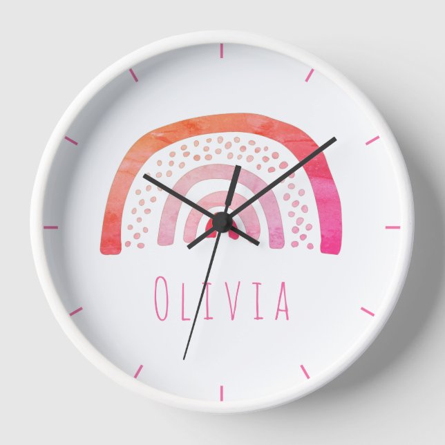 Horloge Girls Cute Boho Aquarelle Rainbow Nom (Recto)