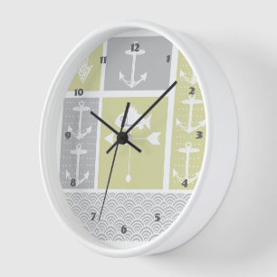 Horloge Girouette de poisson d'ancre jaune et gris nautica