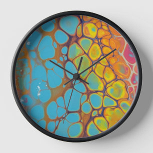 Horloge Gloire du matin Abstrait jaune orange Turquoise bu