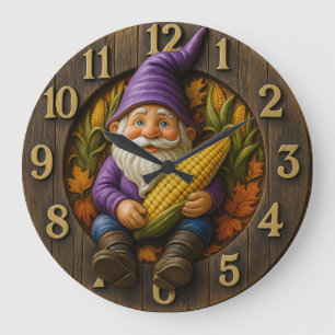 Horloge Gnome d'Automne avec Maïs et Feuilles