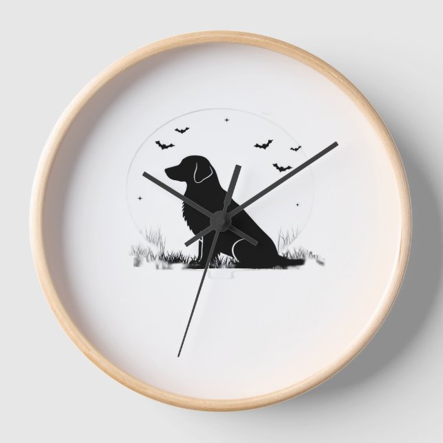 Horloge Golden Retriever Chien - Halloween Moon Silhouette (Recto)