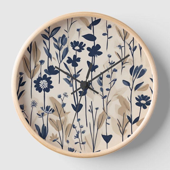 Horloge Grand Fleur sauvage moderne Nave Bleu (Recto)