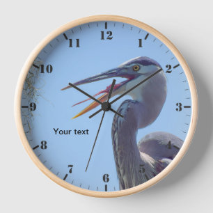 Horloge Grand Héron Bleu avec bouche ouverte