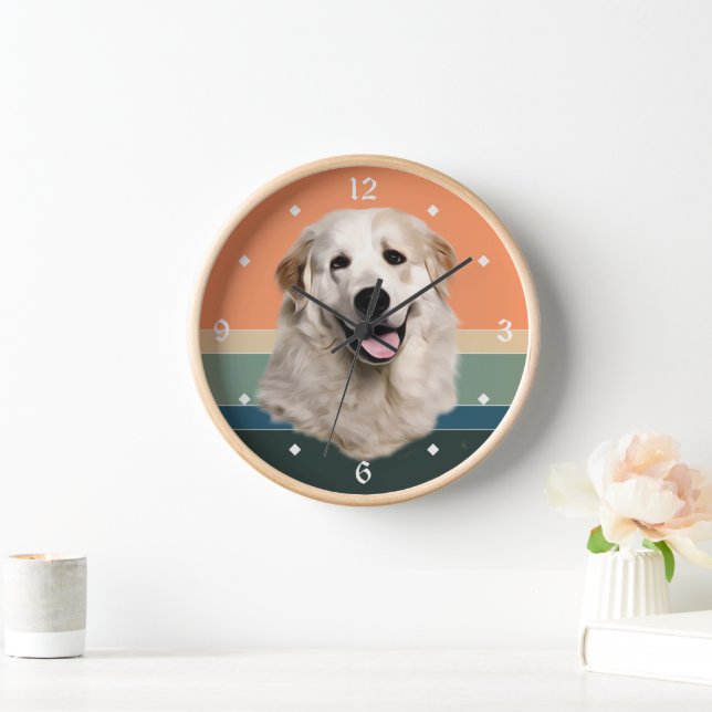Horloge Grand Pyrénées Chien Retro coucher de soleil (Maison)