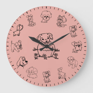Horloge grande à thème de chiot mignon unique