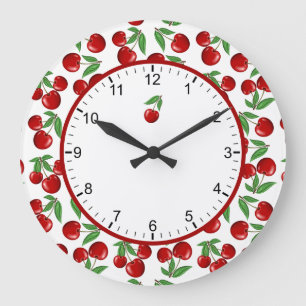 Horloge grande avec motif graphique de cerises rou