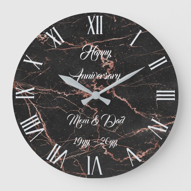 Horloge grande personnalisable en marbre rose noir (Recto)