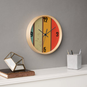 Horloge Gras Sunset Retro Arc-en-ciel Bandes cadran