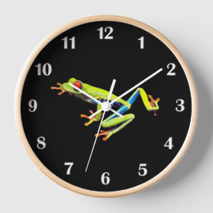 Horloge Grenouille à feuilles rouges