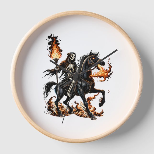 Horloge Grim Reaper Skeleton équitation Horse Flames (Recto)