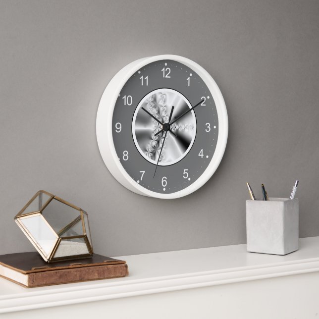 Horloge Gris Abstrait Fractal (Bureau)