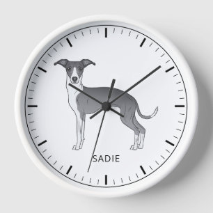 Horloge Gris Italien Bleu Et Blanc Avec Texte Personnalisé