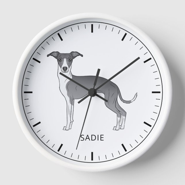 Horloge Gris Italien Bleu Et Blanc Avec Texte Personnalisé (Recto)