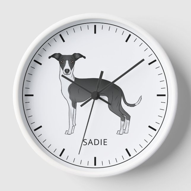 Horloge Gris Italien Noir Et Blanc Avec Texte Personnalisé (Recto)
