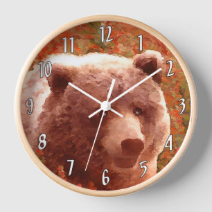 Horloge Grizzly Bear Cub dans Fireweed Peinture Art de la 