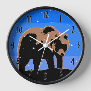 Horloge Grizzly Bear en hiver - Art original de la faune