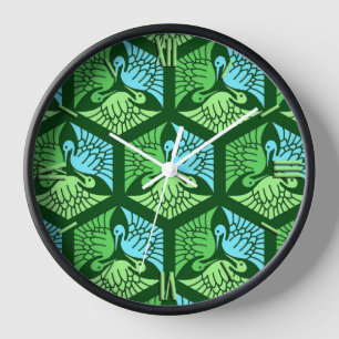 Horloge Grues japonaises, Jade Green et Bleu clair