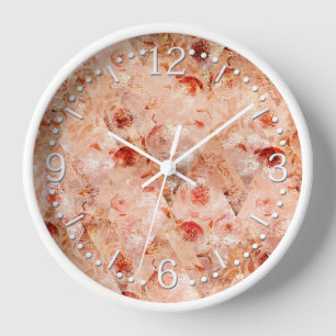Horloge Grunge motif floral. Arrière - plan de corail.