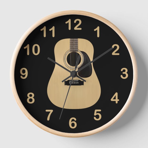 HORLOGE MURALE EN verre 40x40cm Silencieuse Guitare Musique Cordes Wall