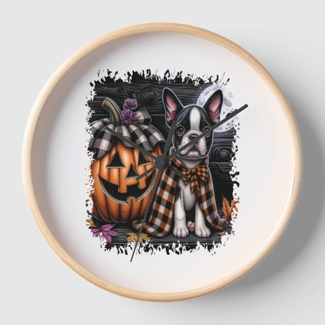 Horloge Halloween Boston Terrier Dog (Recto)
