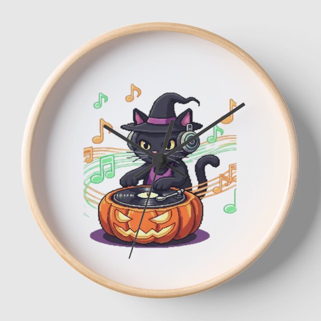 Horloge Halloween chat Dj T-shirt surdimensionné (Recto)