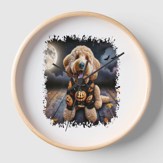 Horloge Halloween chien Goldendoodle (Recto)