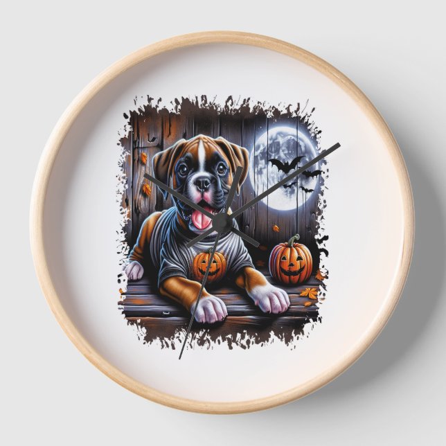 Horloge Halloween de chien de boxe (Recto)
