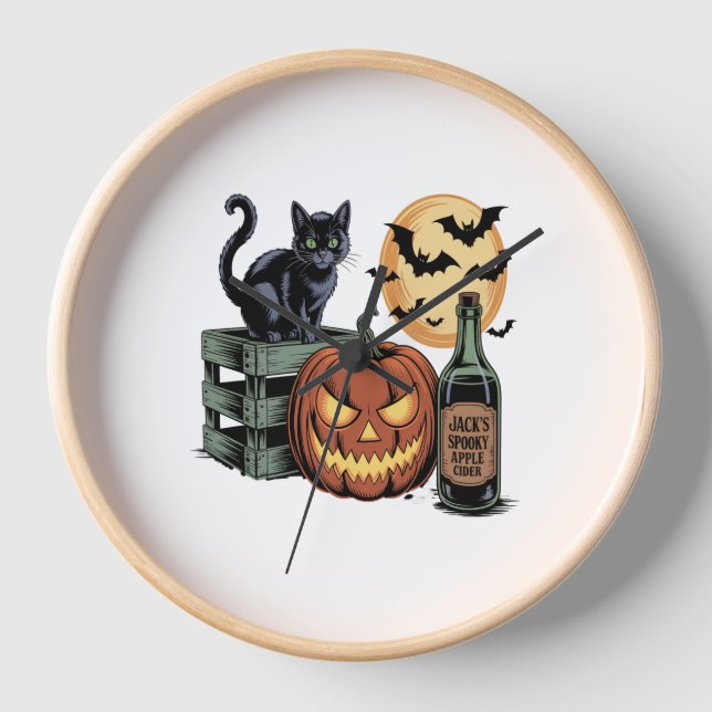 Horloge Halloween de la bière de chat citrouille (Recto)