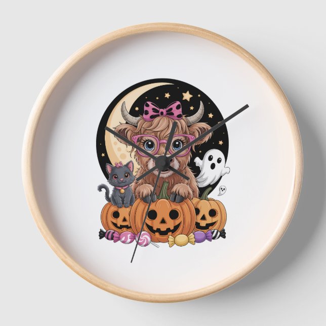 Horloge Halloween Éffrayante saison de la vache Highland (Recto)