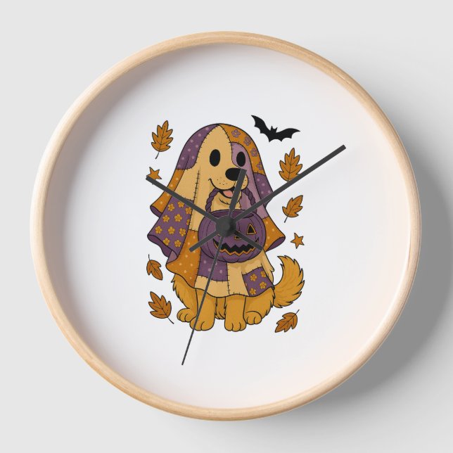 Horloge Halloween fantôme de chien d'or (Recto)